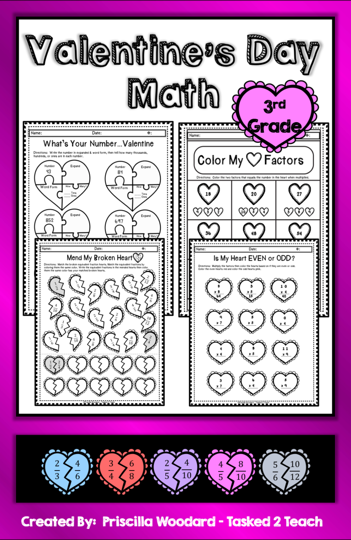 First grade addition math worksheet with Valentine candy kisses for counting practice