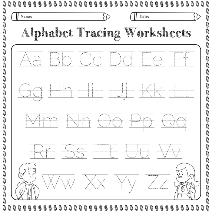 Valentine's Day-themed worksheet for teaching the alphabet to kindergarteners