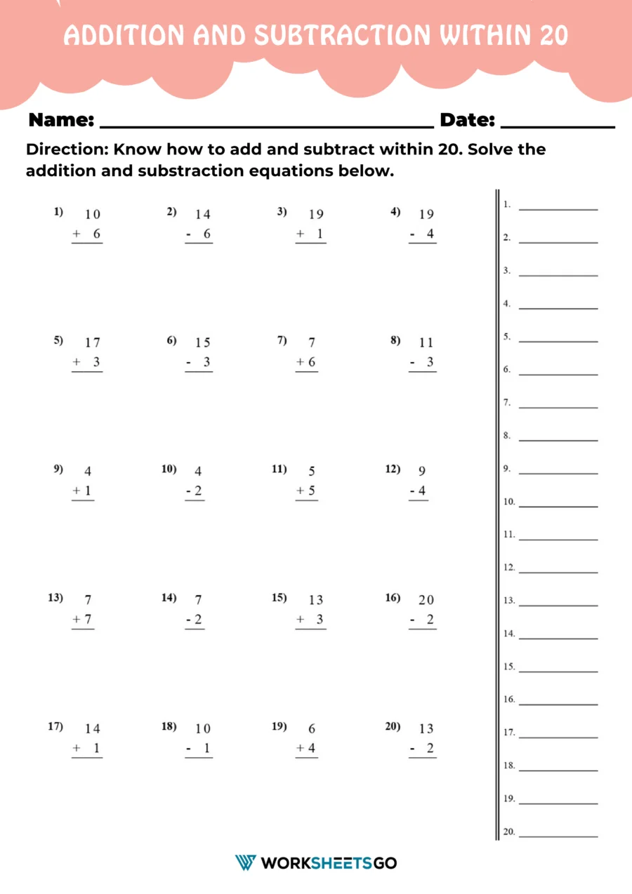 Valentine's Day Math Puzzle Addition and Subtraction Within 20 Worksheet Seven First grade student completing a Valentine's Day addition and subtraction math puzzle worksheet