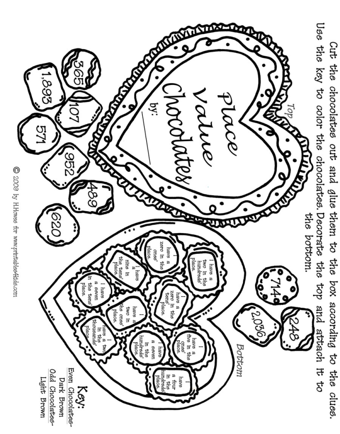 First grade Valentine's Day addition worksheet with kiss candies for counting and math practice