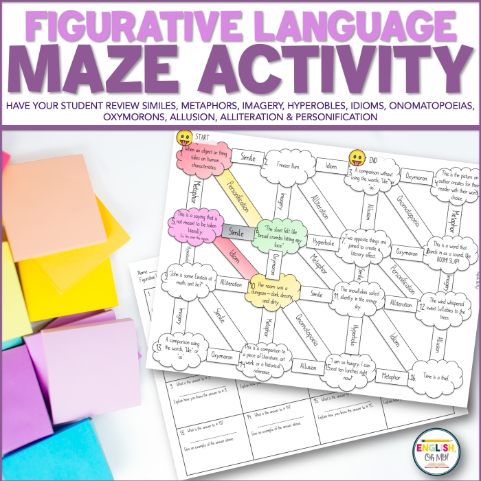 Sixth grade students completing a Valentine's Day similes maze worksheet with figurative language practice activities