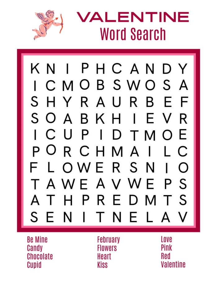 Valentine's Day Word Search worksheet for third graders to enhance vocabulary skills