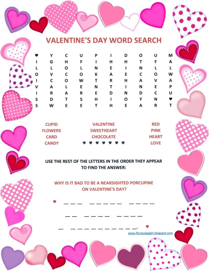 Valentine's Day word search worksheet for third graders to enhance vocabulary skills