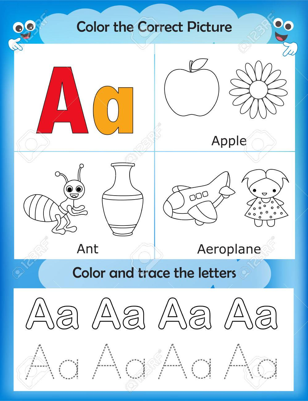 Valentine's Day-themed worksheet for teaching the alphabet to kindergarteners