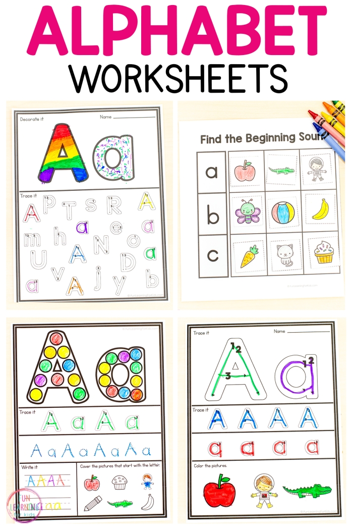 Valentine's Day-themed worksheet for teaching the alphabet to kindergarteners