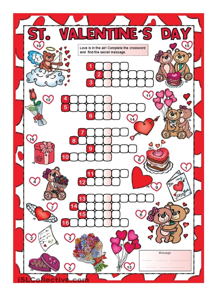 Valentine's Day word search puzzle for fourth graders featuring 23 holiday-themed words