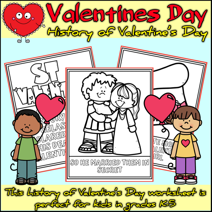 Worksheet exploring the history of Valentine's Day for fifth graders
