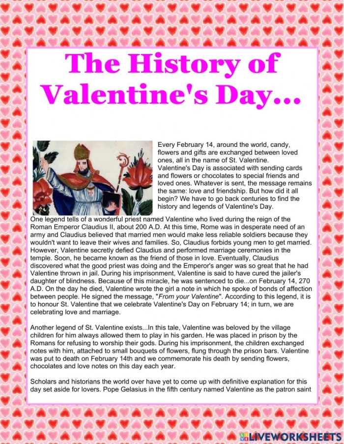 Fifth grade students reading about the origins and traditions of Valentine's Day in this educational activity