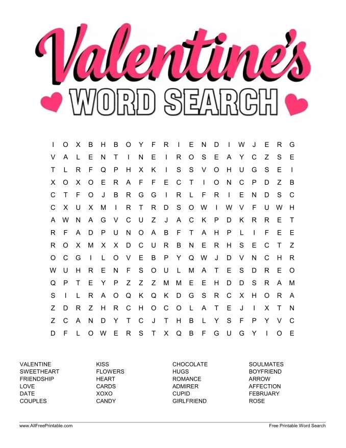 Fourth grade students find and circle 23 holiday vocabulary terms in this Valentine's Day word search worksheet number 18