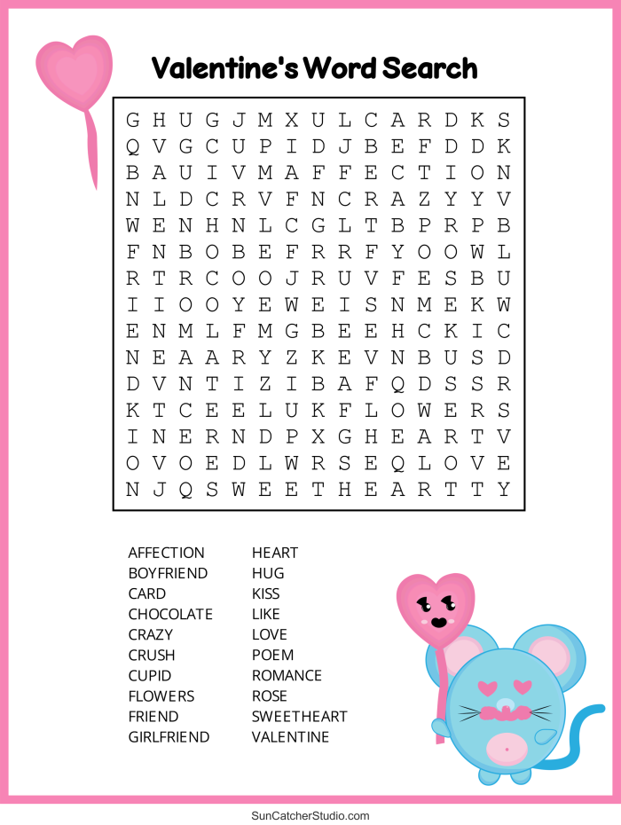 Valentine's Day word search worksheet for third graders to enhance vocabulary skills
