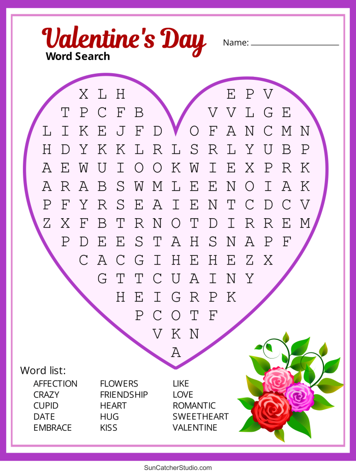 Valentine's Day Word Search worksheet for third graders to enhance vocabulary skills