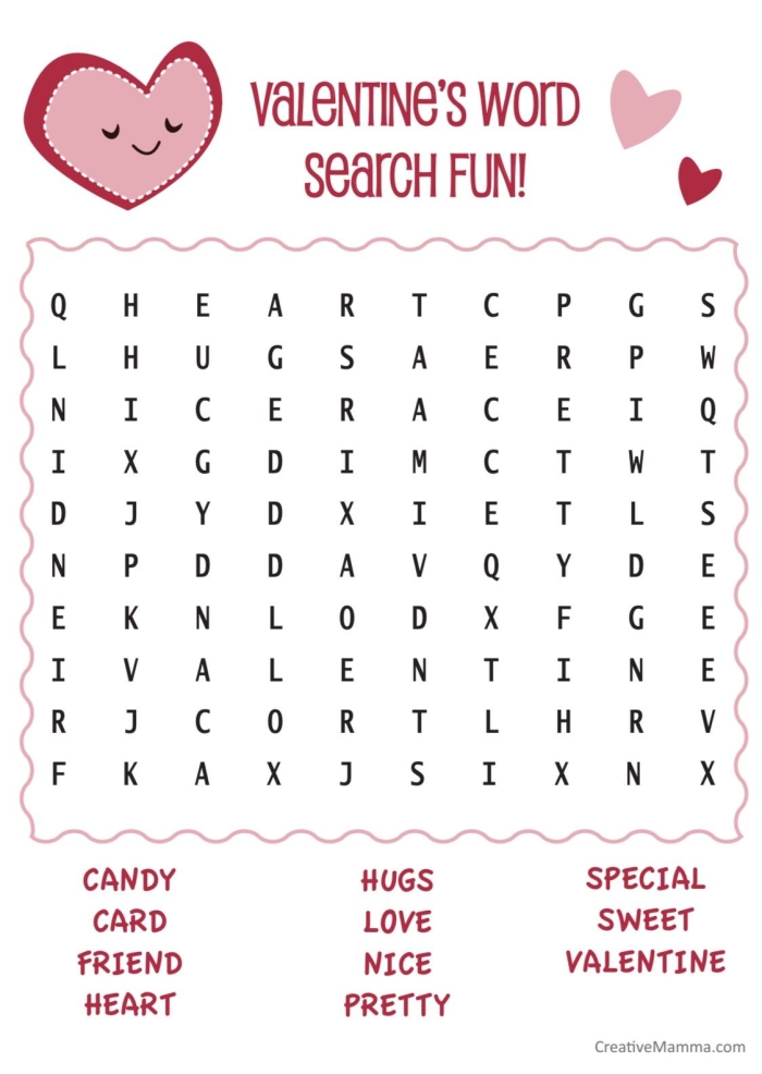 Valentine's Day Word Search worksheet designed for third graders to enhance vocabulary skills