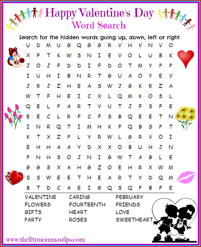 Valentine's Day Word Search worksheet for third graders to enhance vocabulary skills