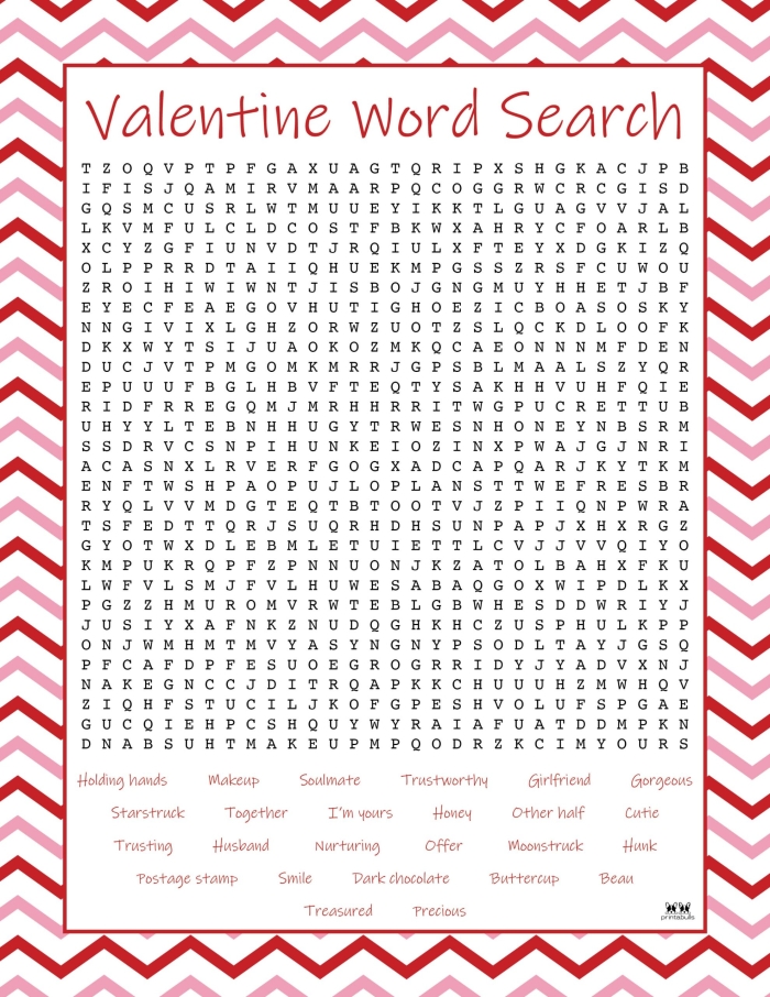 Valentine's Day Word Search worksheet for third graders to enhance vocabulary skills