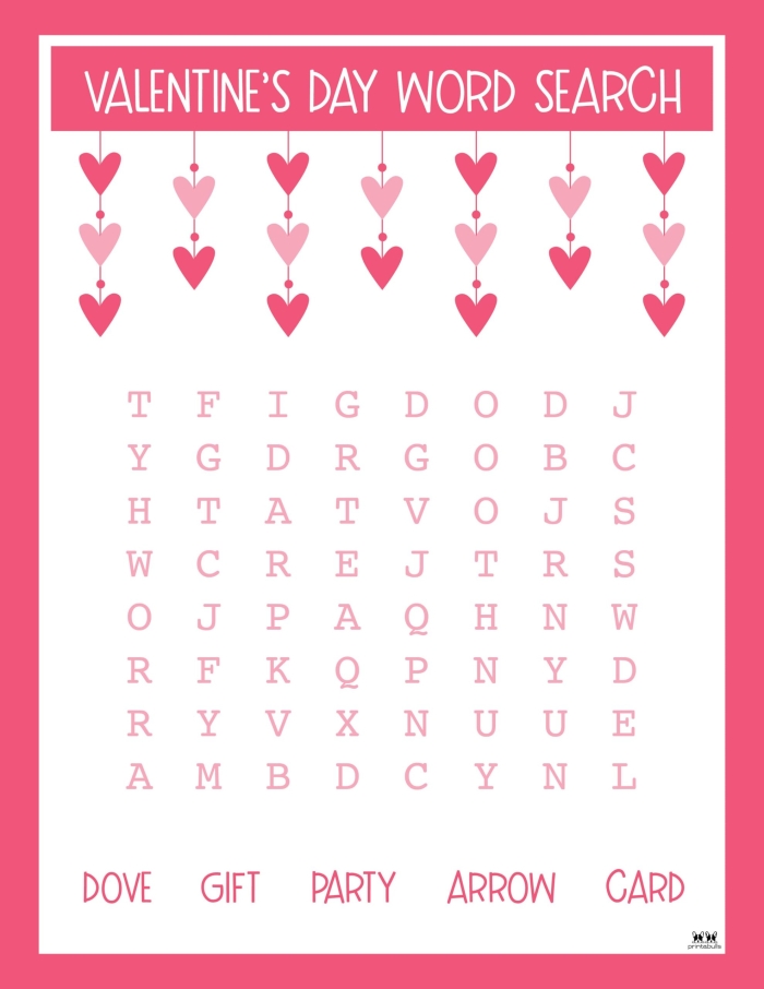 Valentine's Day Word Search worksheet for third graders to enhance vocabulary skills