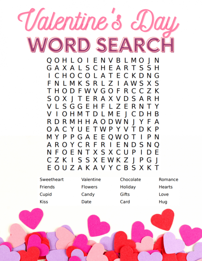 Valentine's Day Word Search worksheet for third graders to enhance vocabulary skills