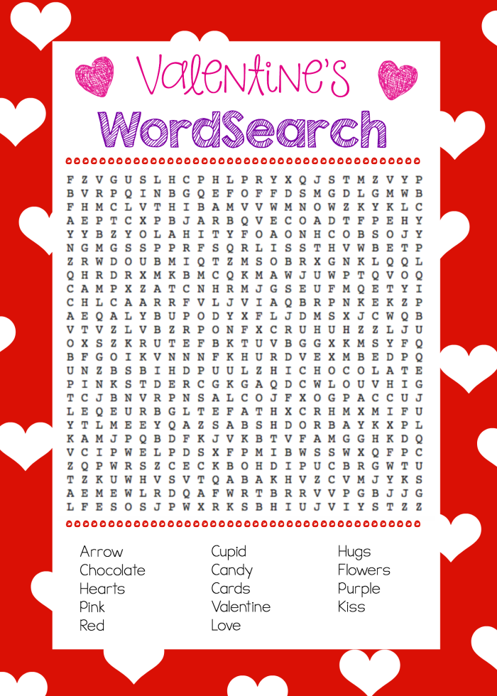 Valentine's Day word search puzzle worksheet for fourth graders featuring 23 themed words to find. Engaging Valentine's Day worksheet for students to enhance vocabulary through a fun puzzle activity.