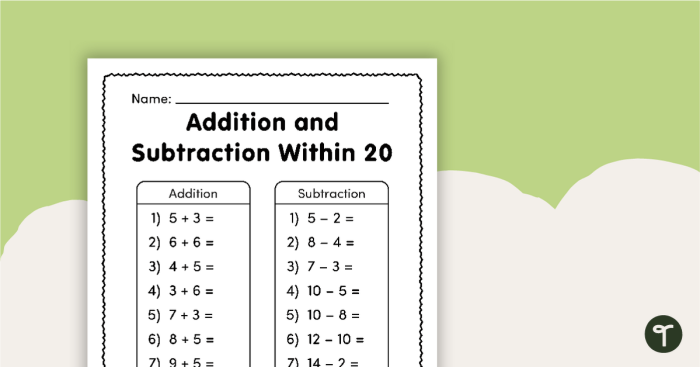 Valentine's Day Math Puzzle Worksheet Addition and Subtraction Within 20 Number Four First grade students solving a Valentine's Day addition and subtraction puzzle worksheet with numbers up to 20