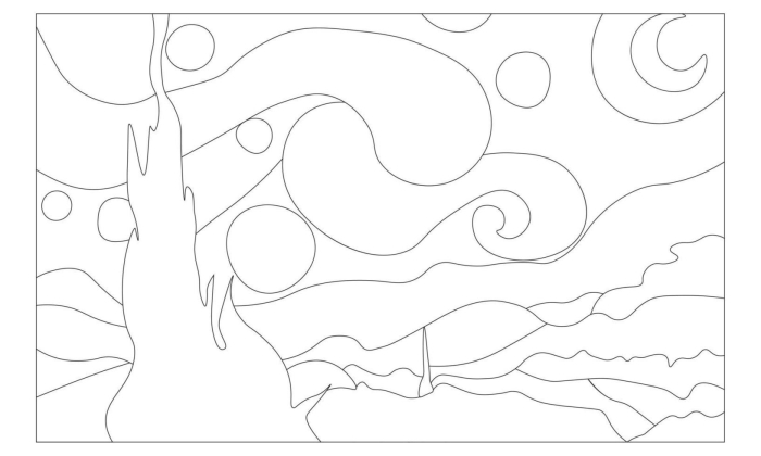 Fifth grade student coloring page featuring a line art version of Van Gogh Starry Night for art history lesson 11