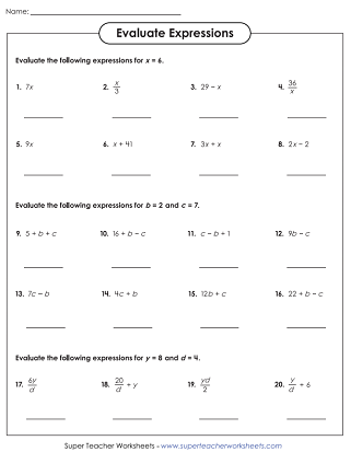 Practice writing variable expressions: Two Operations worksheet for grade 6 Worksheet for writing variable expressions with two operations for sixth graders