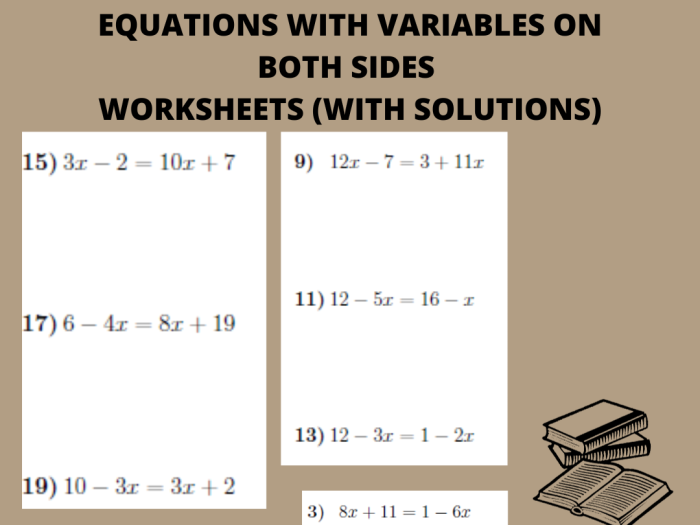 Eighth grade student solving an equation with variables appearing on both left and right sides of the equal sign