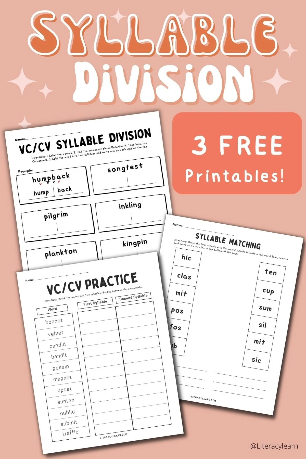 VCCV Syllable Patterns Handwriting Practice Worksheet 8 First grade worksheet for practicing VCCV syllable division and handwriting skills
