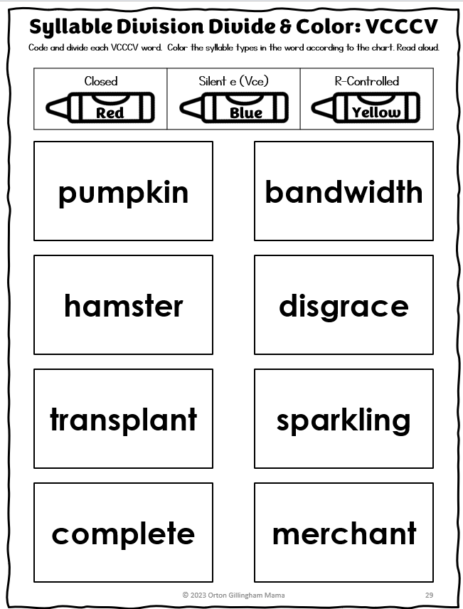 VCCV Syllable Patterns Practice Worksheet for First Grade First grade student completing a VCCV syllable pattern sorting worksheet