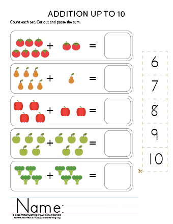 Grammar and Mechanics worksheet for Pre-K Veggies Addition worksheet for Pre-K