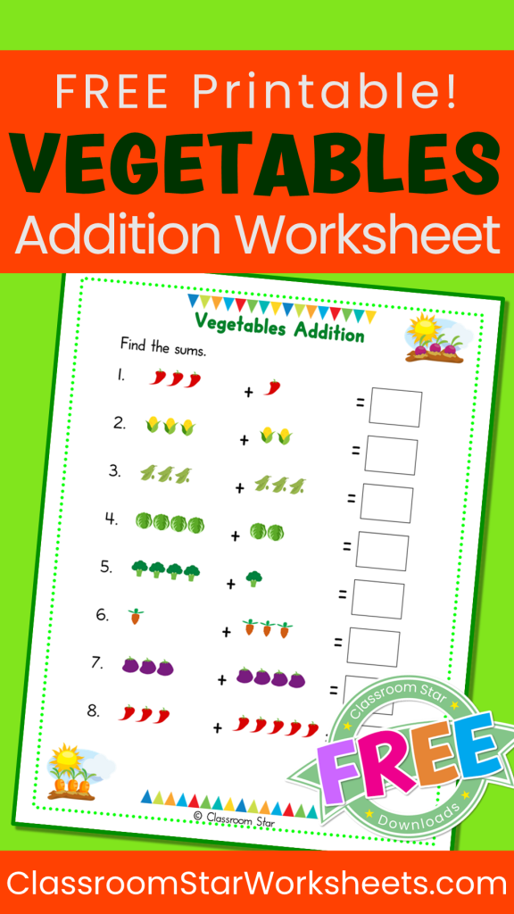 Grammar and Mechanics worksheet for Pre-K Veggies Addition worksheet for Pre-K