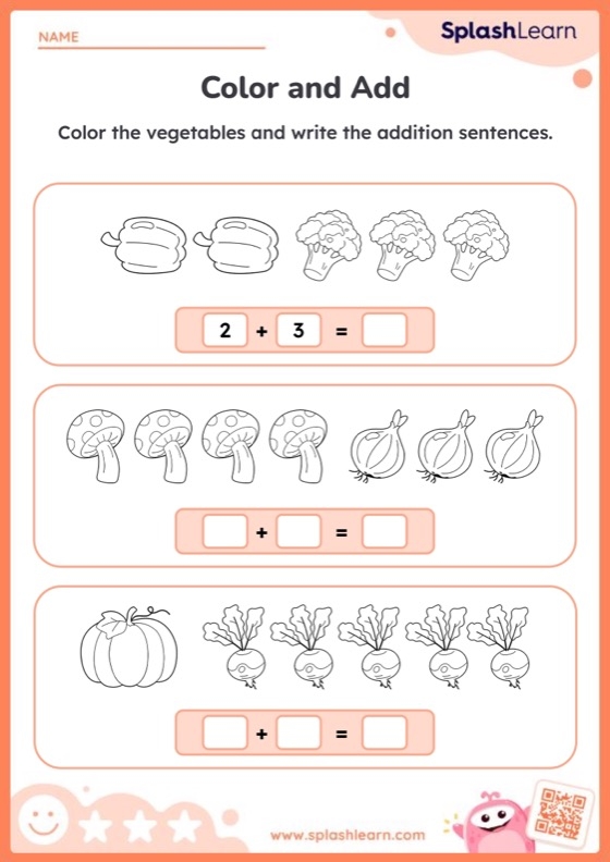 Grammar and Mechanics worksheet for Pre-K Veggies Addition worksheet for Pre-K