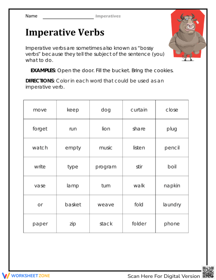 Eighth grade student worksheet showing examples of indicative, subjunctive, and imperative verb moods with practice sentences