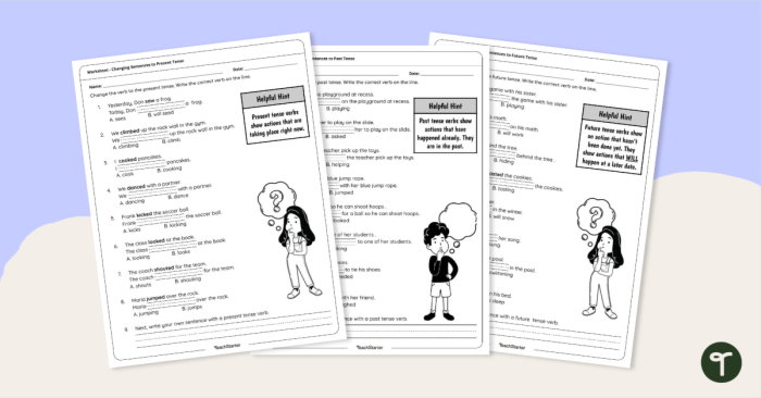 Identifying Past Present and Future Tense Fifth Grade Grammar Worksheet 5 Fifth grade student practicing verb tense identification on a grammar worksheet