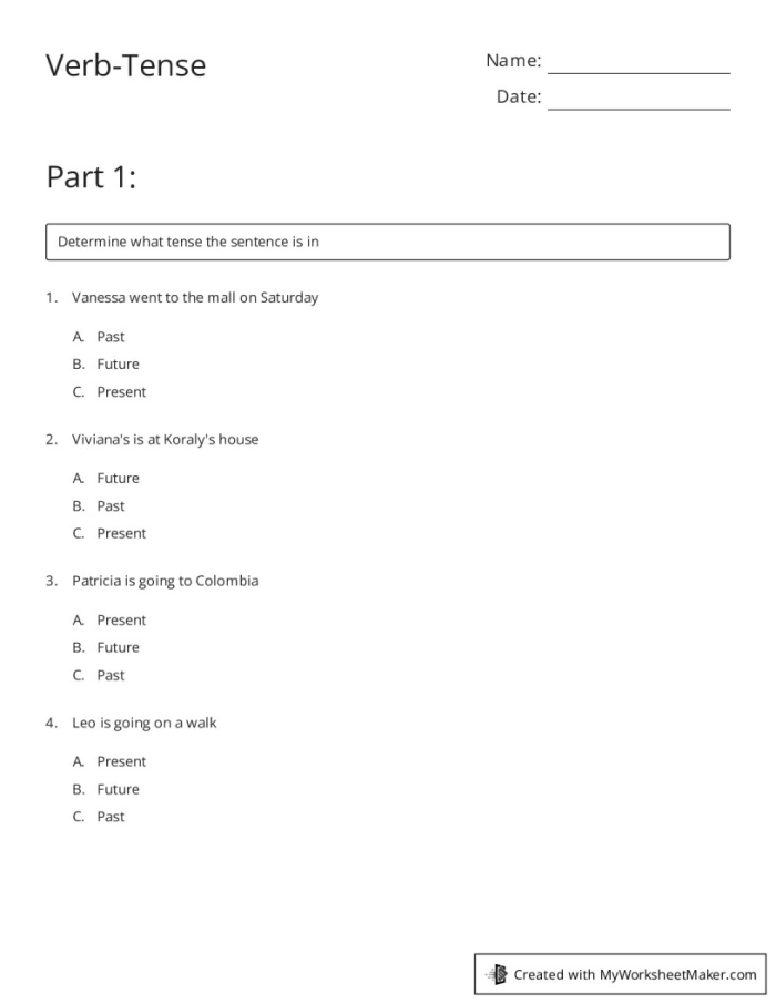 Show What You Know About Verb Tense worksheet for students Worksheet for assessing fifth graders' understanding of verb tense