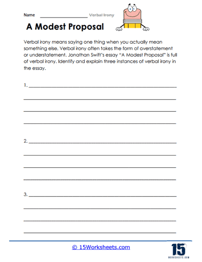 Explore figurative language with this engaging worksheet on verbal irony and its elements Verbal irony worksheet for eighth graders featuring definitions and examples of sarcasm and exaggeration
