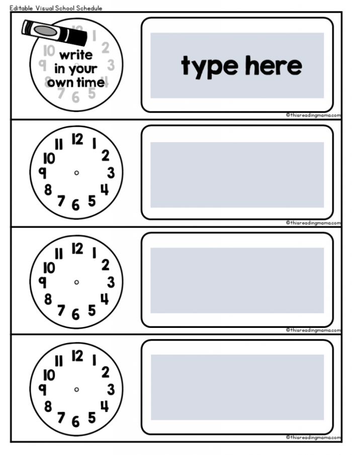Visual Schedule Template worksheet for Pre-K children to aid daily planning