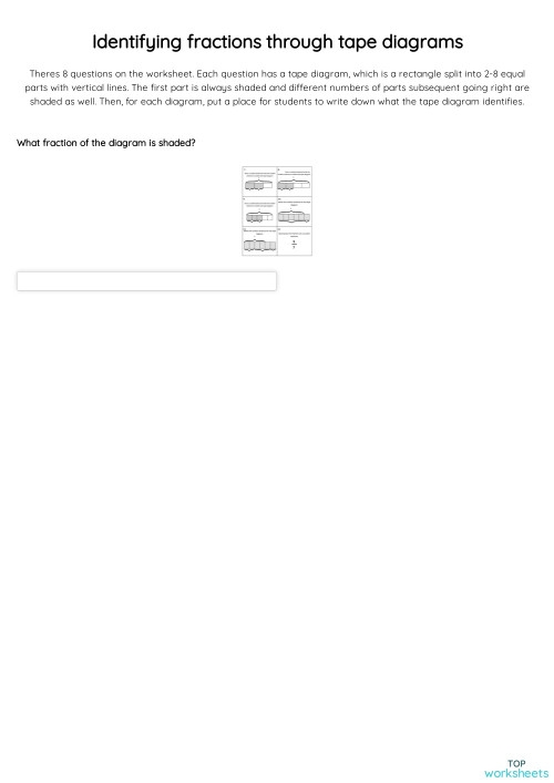 Visual fraction comparison activity using tape diagram models for elementary students Third grade worksheet showing tape diagrams used to compare fractions with the same denominator