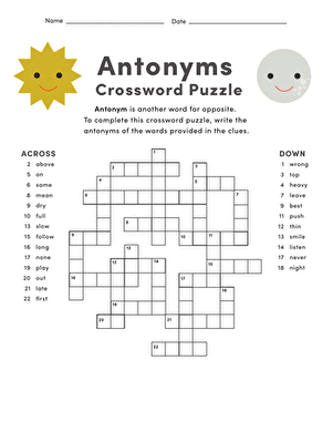 Antonym Crossword Puzzle worksheet for second graders focusing on vocabulary skills