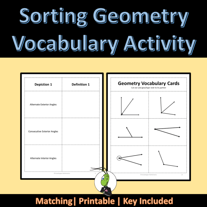Vocabulary cards featuring geometry terms related to lines for fourth graders