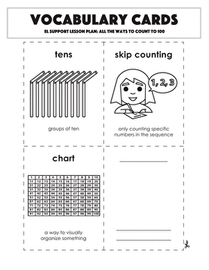 Printable vocabulary cards featuring number words for kindergarten students learning to count to 100