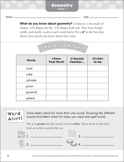 Vocabulary cards displaying geometry lines for fourth-grade students