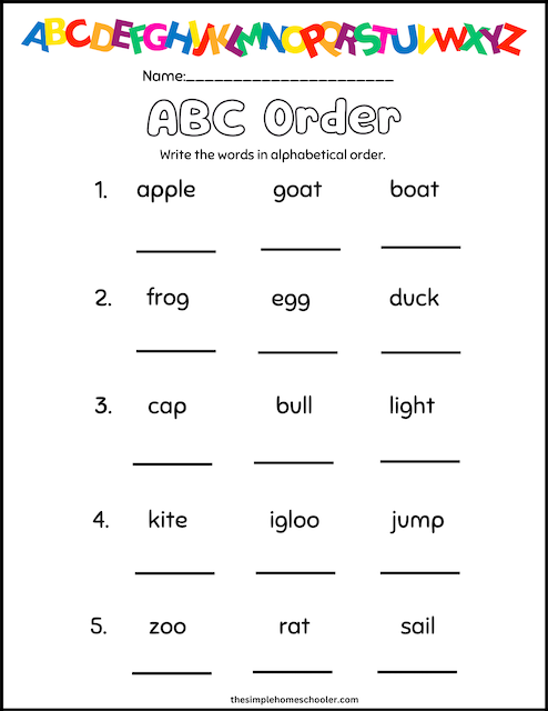 Vocabulary Practice worksheet for third graders focusing on alphabetizing and synonyms