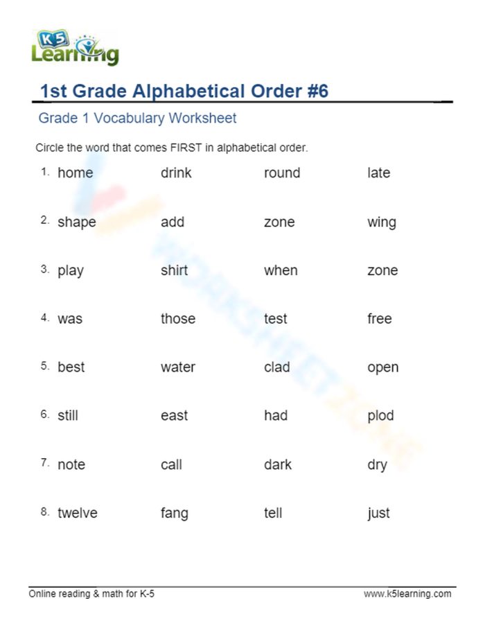 Vocabulary practice worksheet focusing on alphabetizing, synonyms, and antonyms for third graders