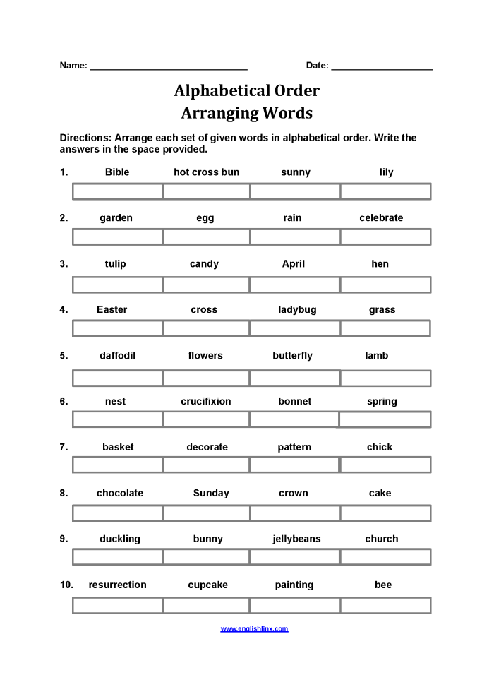 Vocabulary Practice worksheet focusing on alphabetizing and synonyms for third graders