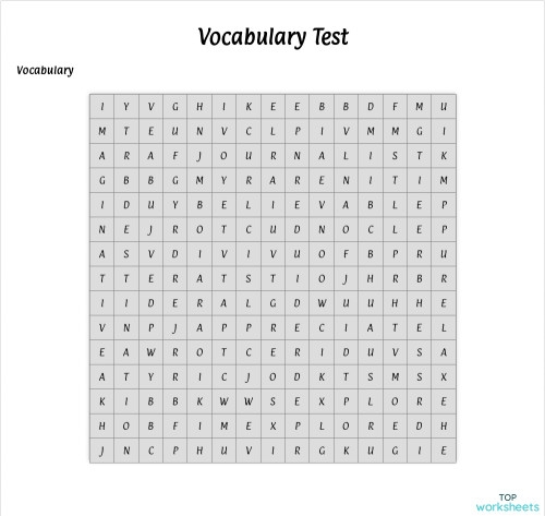 Vocabulary practice test worksheet for first graders to enhance spelling skills