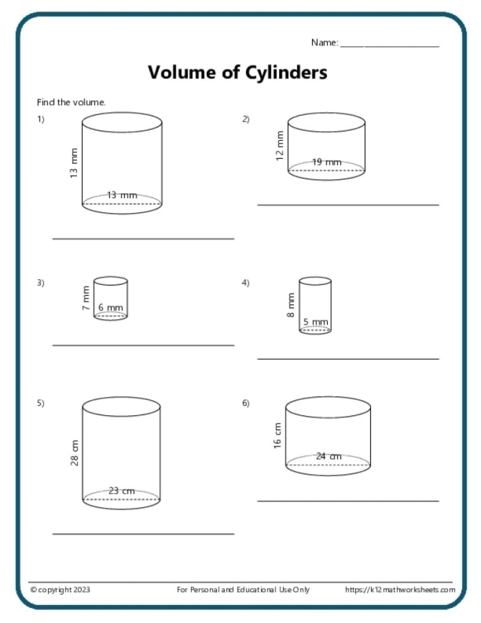 Fifth grade science worksheet asking students to calculate the volume of containers and their contents