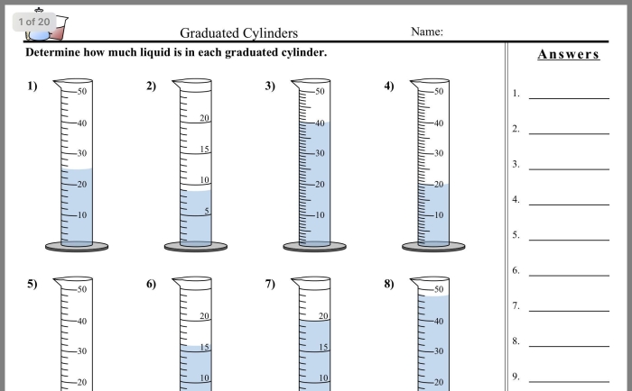 Eighth grade worksheet on calculating the volume of cylinders with example problems