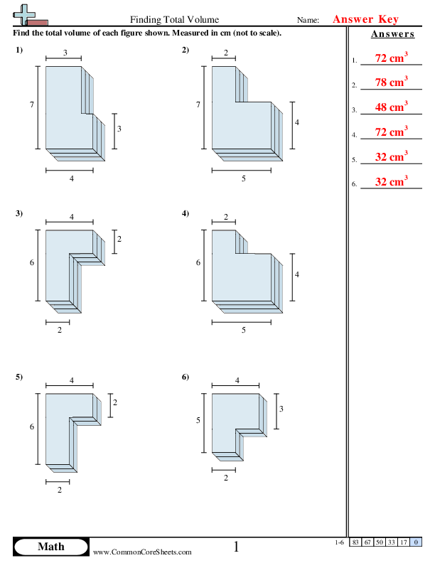 A fifth grade science worksheet showing containers and their contents to explain the concept of volume