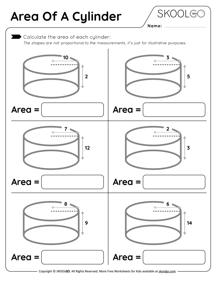 Eighth grade geometry worksheet focusing on the volume of cylinders with example problems and practice exercises. Educational resource for learning subtraction concepts in volume calculations.