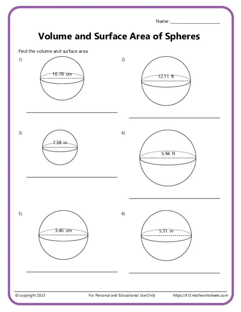 Volume of Spheres Worksheet for 8th Grade Mixed Operations Practice Eighth grade geometry worksheet featuring multiple problems to calculate the volume of spheres