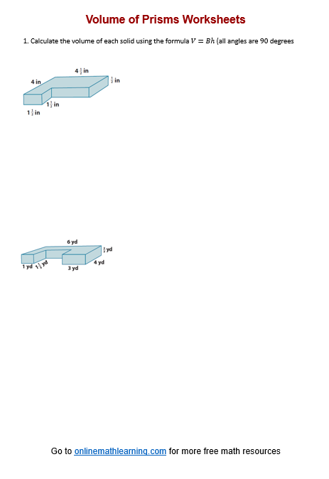 Volume of Rectangular Prisms With Fractional Dimensions Worksheet Number Six Sixth grade geometry worksheet featuring practice problems for calculating the volume of rectangular prisms with fractional side lengths